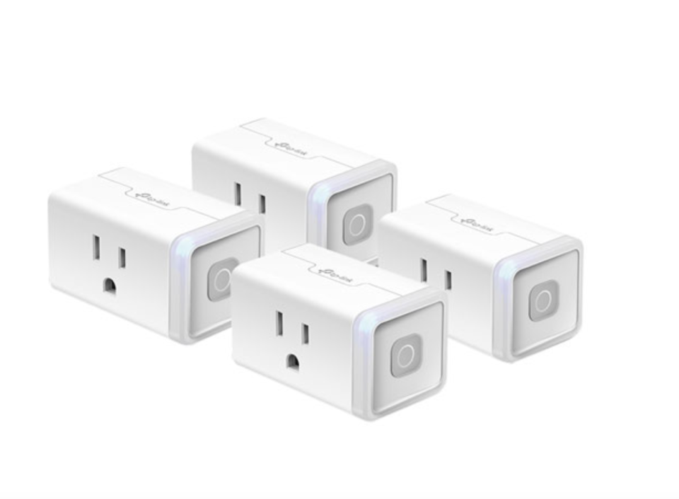 four pack of white TP-Link Kasa Smart Wi-Fi Plug Lite