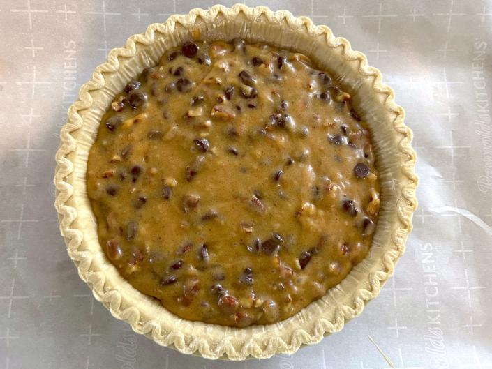 Ina Garten's Bourbon Chocolate Pecan Pie before the oven