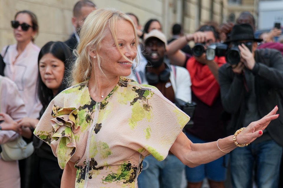 PARIS, FRANCE - SEPTEMBER 29: Pamela Anderson attends the Victoria Beckham Womenswear Spring/Summer 2024 show as part of Paris Fashion Week  on September 29, 2023 in Paris, France. (Photo by Marc Piasecki/WireImage)