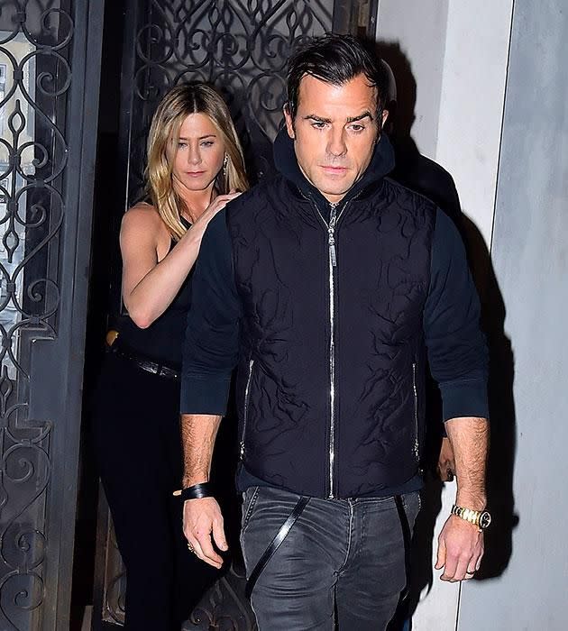 Jen and Justin out for dinner. Source: Getty