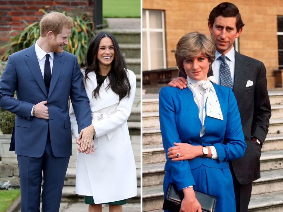 prince harry and meghan markle and princess diana and charles after announcing their engagement