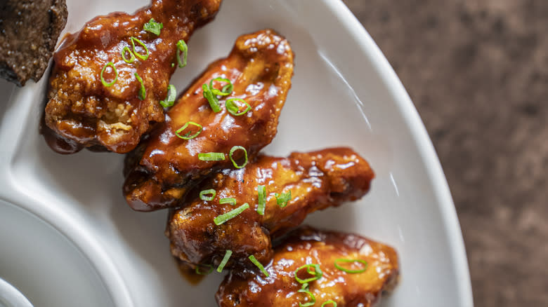 chilli chicken wings on plate