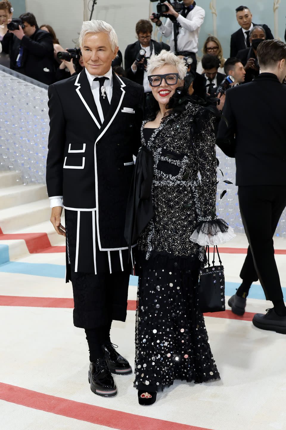 new york, new york may 01 l r baz luhrmann and catherine martin attend the 2023 met gala celebrating karl lagerfeld a line of beauty at the metropolitan museum of art on may 01, 2023 in new york city photo by mike coppolagetty images