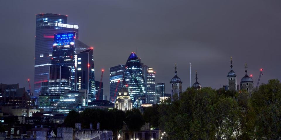 Looking across to the square mile financial district. London stocks fell back on Friday (John Walton/PA) (PA Archive)