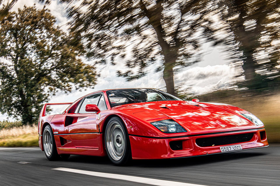 <p>The ground clearance of a dachshund, a roofline not much higher and a pram-handle spoiler made the F40’s road-racer mission unmistakable. Yet there’s alluring grace in its lines.</p>