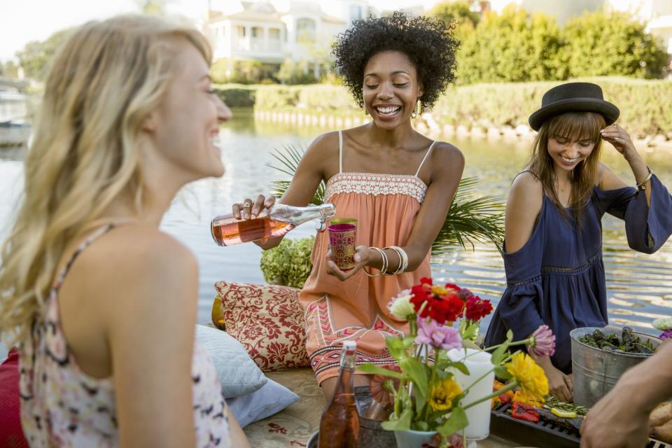 Women drinking rosé at a picnic