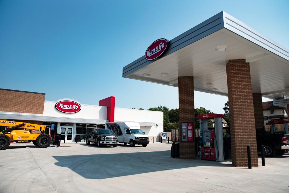 A renovated Kum & Go is seen on University Ave. and 31st St. on August 25, 2020 in Des Moines. The gas station's new Go Fresh Market includes indoor seating, free WiFi, charging stations, and a beer cave.