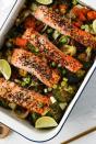 <p>This teriyaki <a href="https://www.delish.com/uk/cooking/recipes/g29843028/healthy-salmon-recipes/" rel="nofollow noopener" target="_blank" data-ylk="slk:salmon;elm:context_link;itc:0;sec:content-canvas" class="link ">salmon</a> traybake is a great <a href="https://www.delish.com/uk/cooking/recipes/a35508459/sausage-pasta/" rel="nofollow noopener" target="_blank" data-ylk="slk:one-pot;elm:context_link;itc:0;sec:content-canvas" class="link ">one-pot</a> dish packed with colourful veggies including sweet potato, aubergine, broccoli, shiitake mushrooms and pak choi. </p><p>Get the <a href="https://www.delish.com/uk/cooking/recipes/a35762840/teriyaki-salmon/" rel="nofollow noopener" target="_blank" data-ylk="slk:Teriyaki Salmon Traybake;elm:context_link;itc:0;sec:content-canvas" class="link ">Teriyaki Salmon Traybake</a> recipe.</p>