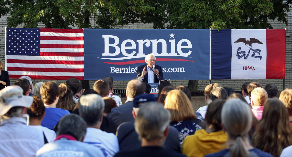 Democratic presidential candidate U.S. Sen. Bernie Sanders, I-Vt., speaks during a brief campaign stop at Town Clock Plaza in Dubuque, Iowa, Sept. 23, 2019. (Photo: Nicki Kohl/Telegraph Herald via AP)