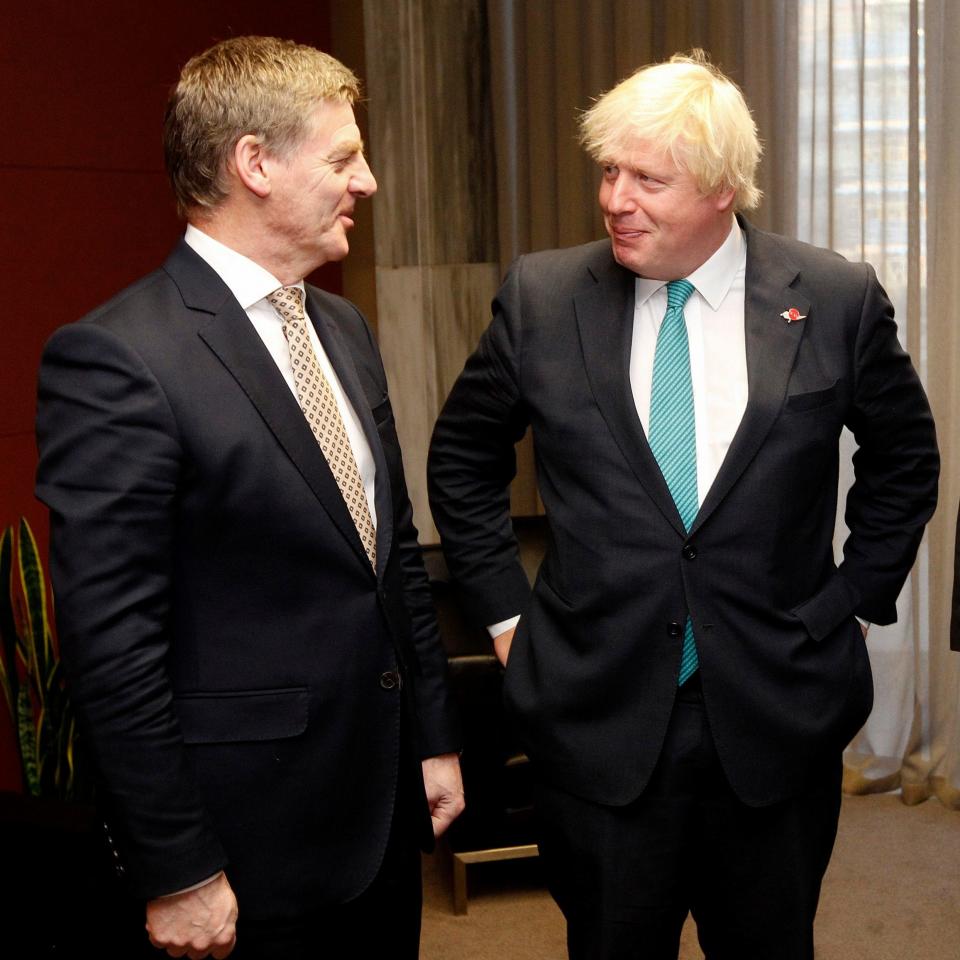 Boris Johnson, right, meets with New Zealand Prime Minister Bill English in Wellington - Credit: AP
