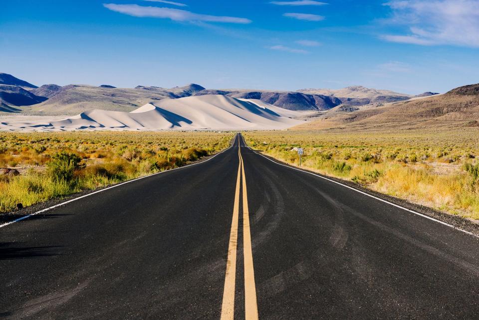 <p><strong>The Drive: </strong><a href="https://travelnevada.com/categories/unique-nevada/highway-50https://www.tripadvisor.com/Attraction_Review-g28949-d126338-Reviews-U_S_Route_50-Nevada.html" rel="nofollow noopener" target="_blank" data-ylk="slk:Highway 50;elm:context_link;itc:0;sec:content-canvas" class="link ">Highway 50</a></p><p><strong>The Scene:</strong> Experience the Wild West by starting in historic <a href="https://www.tripadvisor.com/Tourism-g45926-Carson_City_Nevada-Vacations.html" rel="nofollow noopener" target="_blank" data-ylk="slk:Carson City;elm:context_link;itc:0;sec:content-canvas" class="link ">Carson City</a> and following Highway 50 through the ruins of Pony Express stations, plus nearby abandoned mines, saloons, and opera houses. Keep an eye out for wild horses, elk, antelope, and deer, too. </p><p><strong>The Pit-Stop:</strong> Camp out at <a href="https://www.tripadvisor.com/Attraction_Review-g28949-d124092-Reviews-Sand_Mountain-Nevada.html" rel="nofollow noopener" target="_blank" data-ylk="slk:Sand Mountain;elm:context_link;itc:0;sec:content-canvas" class="link ">Sand Mountain</a>, a large sand dune located in the middle of nowhere. </p>