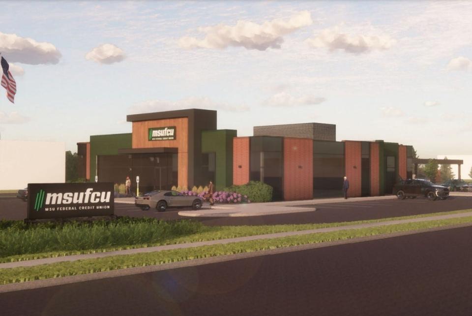 An architectural rendering shows the new MSU Federal Credit Union in Brighton.