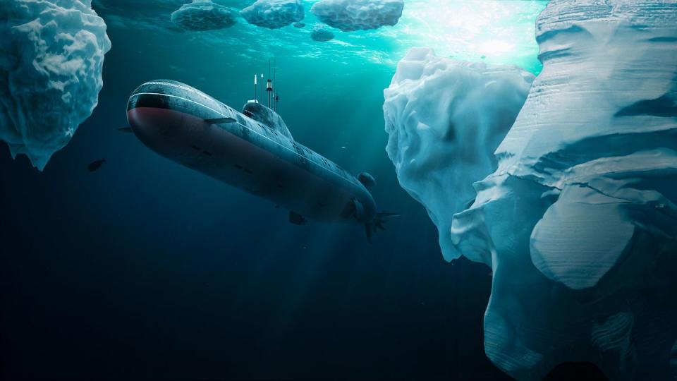submarine dives under the ice