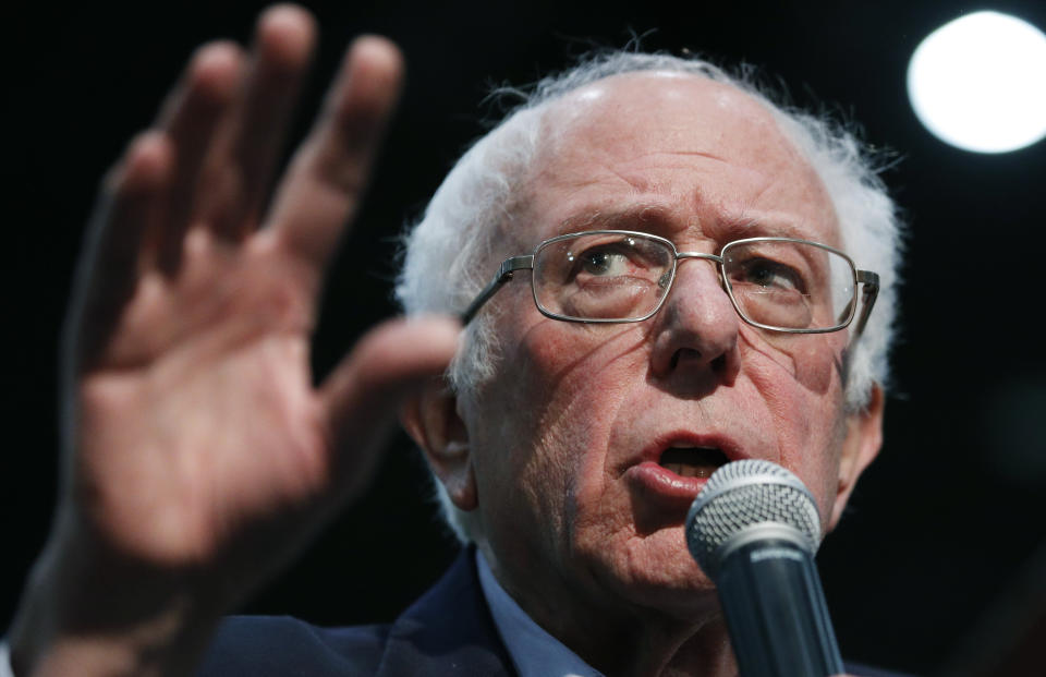 Democratic presidential candidate Sen. Bernie Sanders, I-Vt., speaks at a campaign rally Sunday, Jan. 26, 2020, in Sioux City, Iowa. (AP Photo/John Locher)