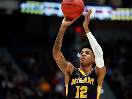 FILE PHOTO: Mar 23, 2019; Hartford, CT, USA; Murray State Racers guard Ja Morant (12) attempts a free throw against the Florida State Seminoles during the first half of a game in the second round of the 2019 NCAA Tournament at XL Center. Mandatory Credit: David Butler II-USA TODAY Sports