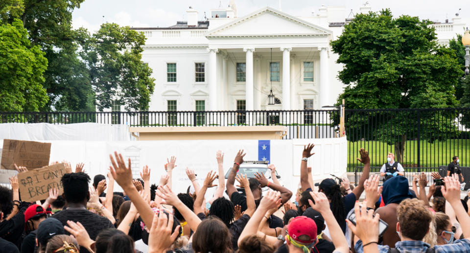 Protesters gathered outside the White House during a protest over the death of George Floyd.