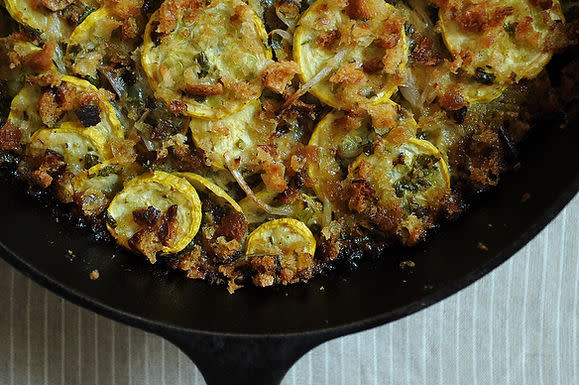 Summer Squash Gratin with Salsa Verde and Gruyere