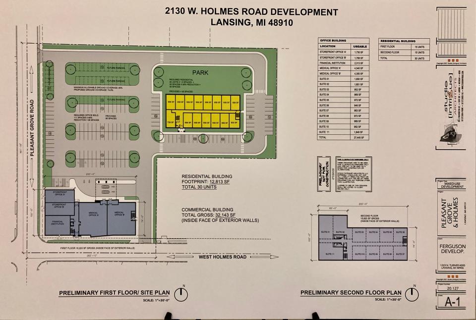 Preliminary floor plans for the development project at the site of the former Pleasant Grove Elementary School.
