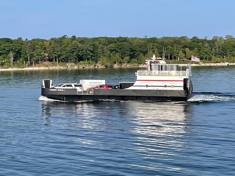 A ferry returns to the Door County mainland from Washington Island.