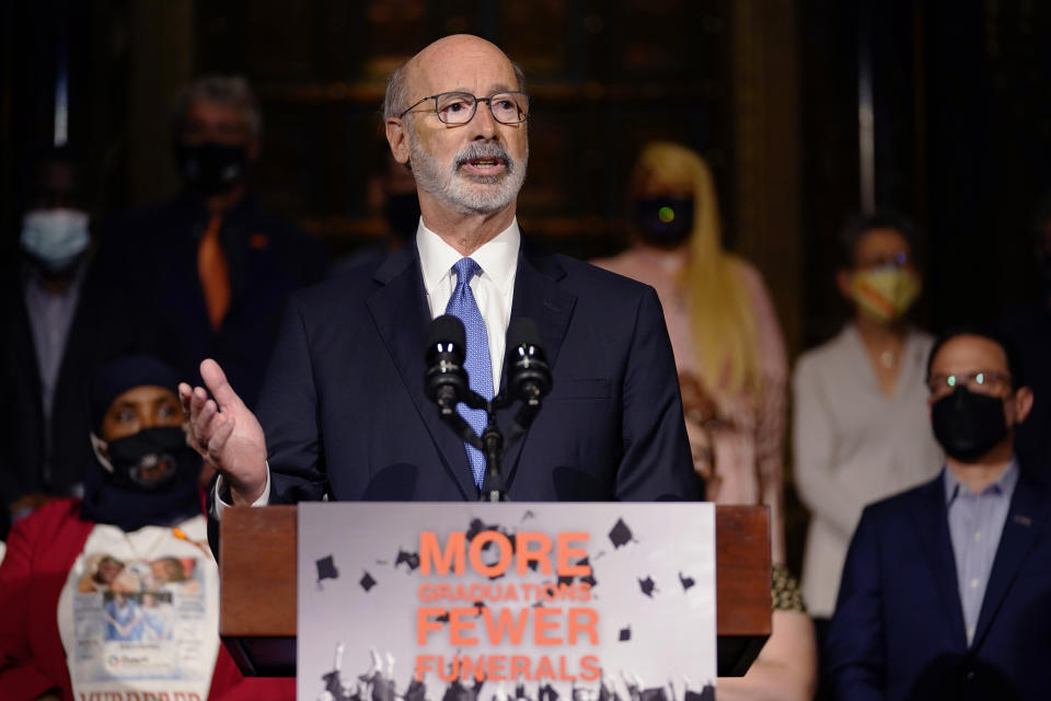 Pennsylvania Gov. Tom Wolf speaks during a rally to end gun violence, Friday, May 27, 2022, in Philadelphia. (AP Photo/Matt Slocum)