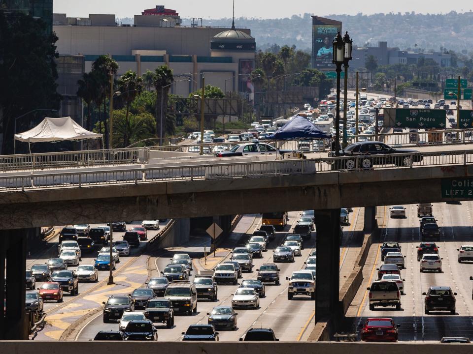 Traffic on the Harbor Freeway in Los Angeles.