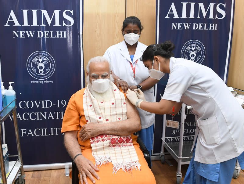 India's PM Modi receives his second dose of a COVID-19 vaccine in New Delhi