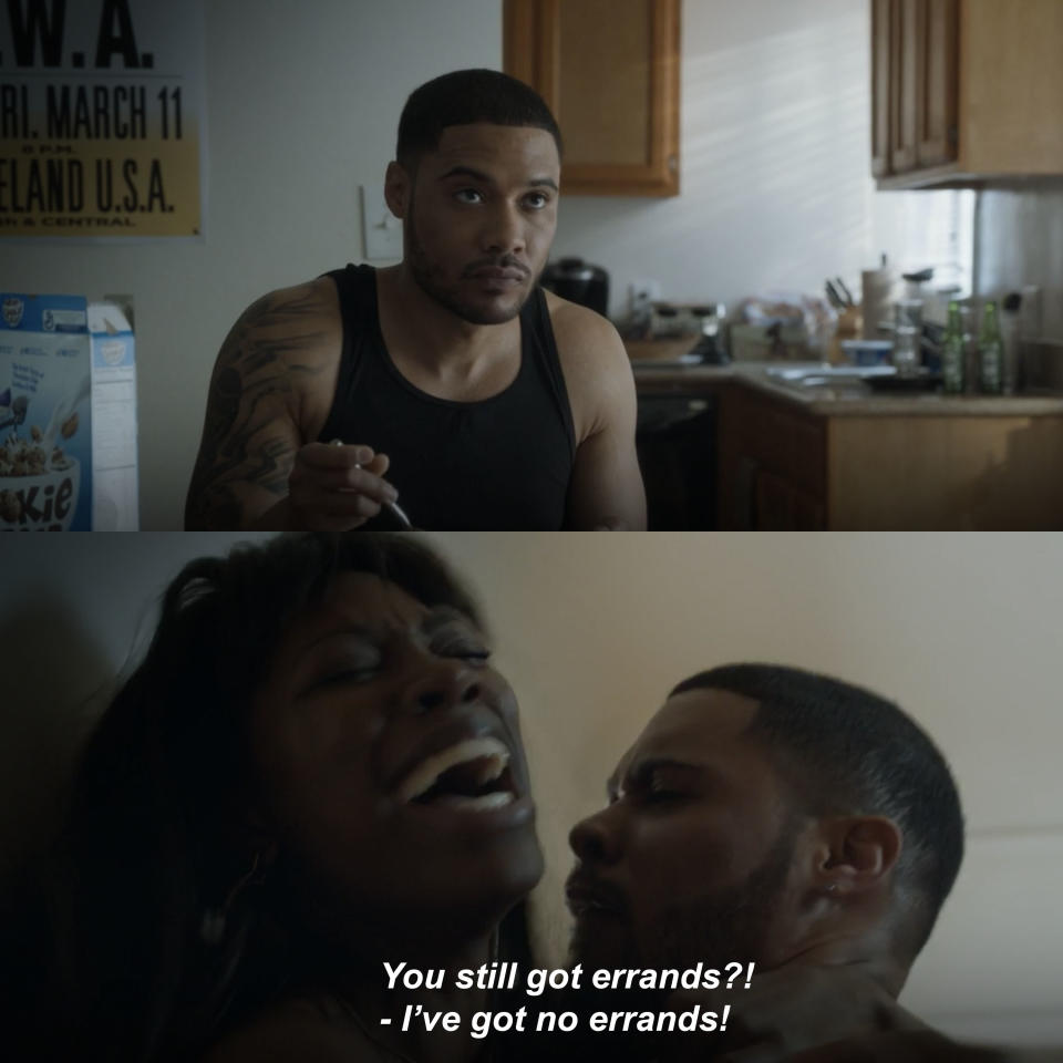 Langston Kerman as Jared eats Cookie Crisp cereal before screwing Molly against the wall in "Insecure"