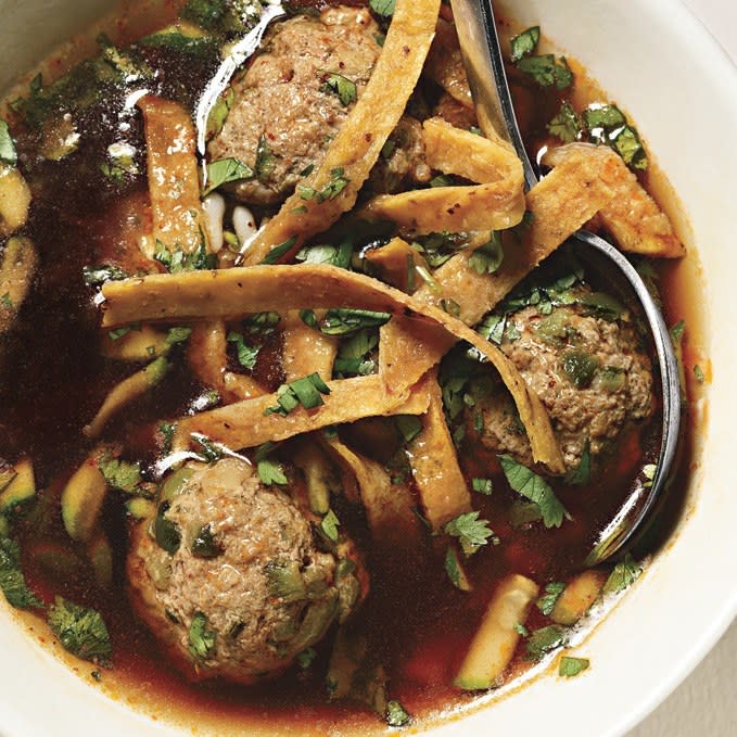 Poblano Albóndigas with Ancho Chile Soup