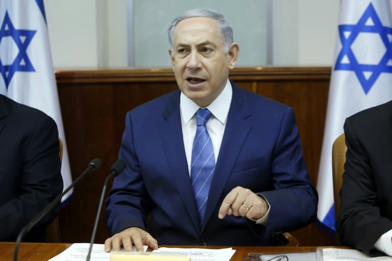 Israeli Prime Minister Benjamin Netanyahu chairs the weekly cabinet meeting at his Jerusalem office on August 2, 2015