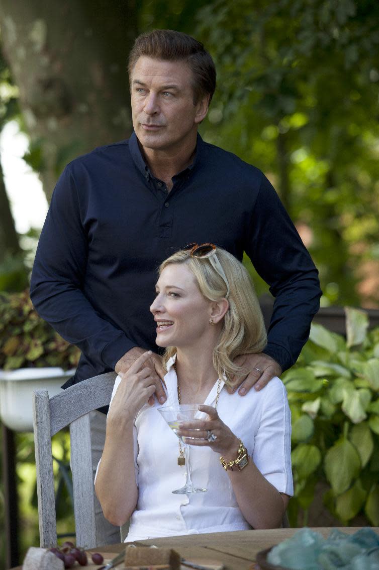 In this publicity image released by Sony Pictures Classics shows Alec Baldwin and Cate Blanchett in a scene from "Blue Jasmine." (AP Photo/Sony Pictures Classics)