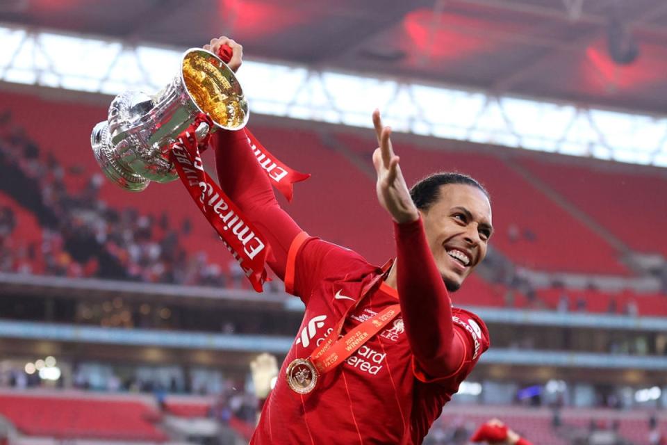 Van Dijk celebrates a cup win (The FA via Getty Images)