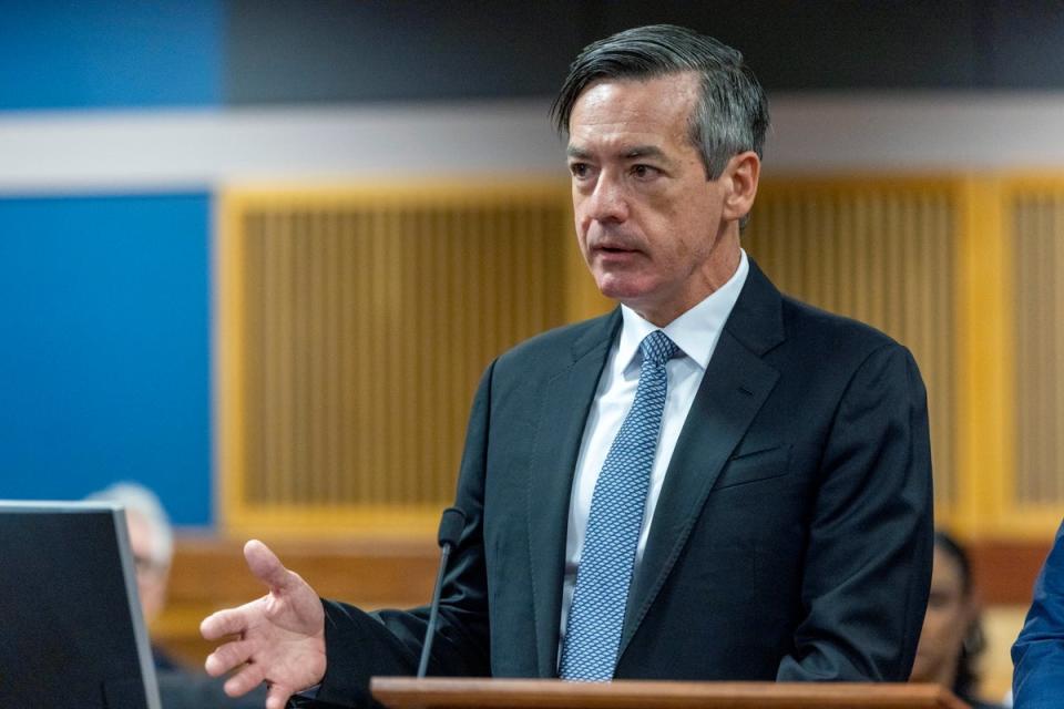 Kenneth Chesebro speaks to Fulton County Superior Court Judge Scott McAfee during a plea hearing in Atlanta, Georgia on 20 October (EPA)