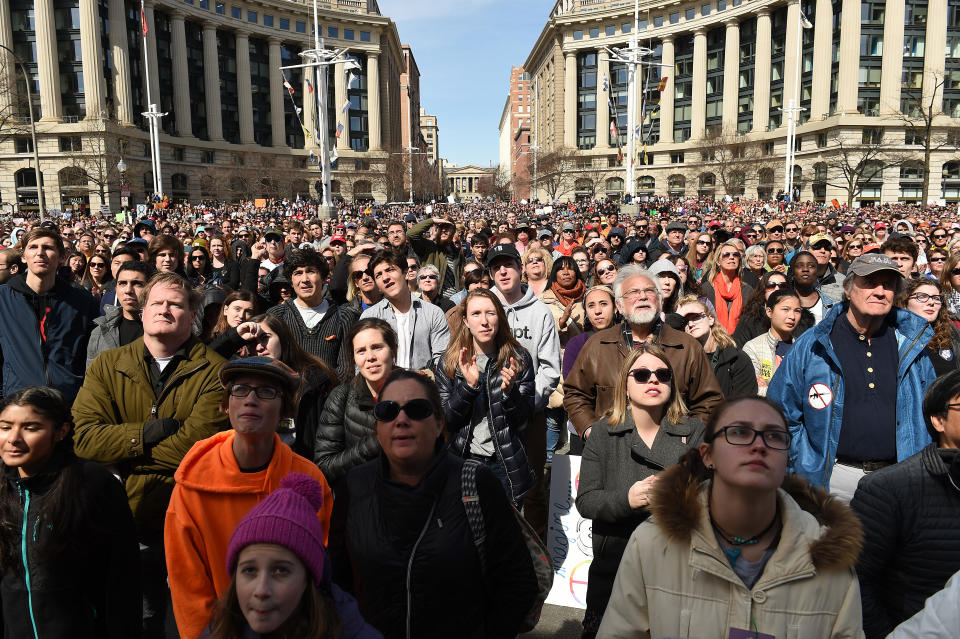 The crowd listens as Emma Gonzalez speaks at the rally.&nbsp;