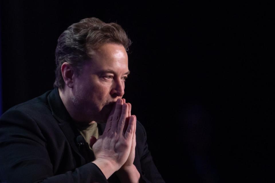 Elon Musk, co-founder of Tesla and SpaceX and owner of X Holdings Corp., speaks at the Milken Institute’s Global Conference at the Beverly Hilton Hotel,on May 6, 2024 in Beverly Hills, California (Getty Images)