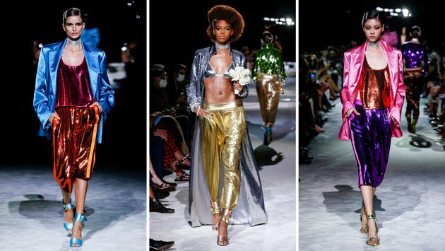 Tom Ford walked models down the runway on Sept. 12 in layers of shining, jewel- and metallic-toned fabrics. (Photo: Getty)