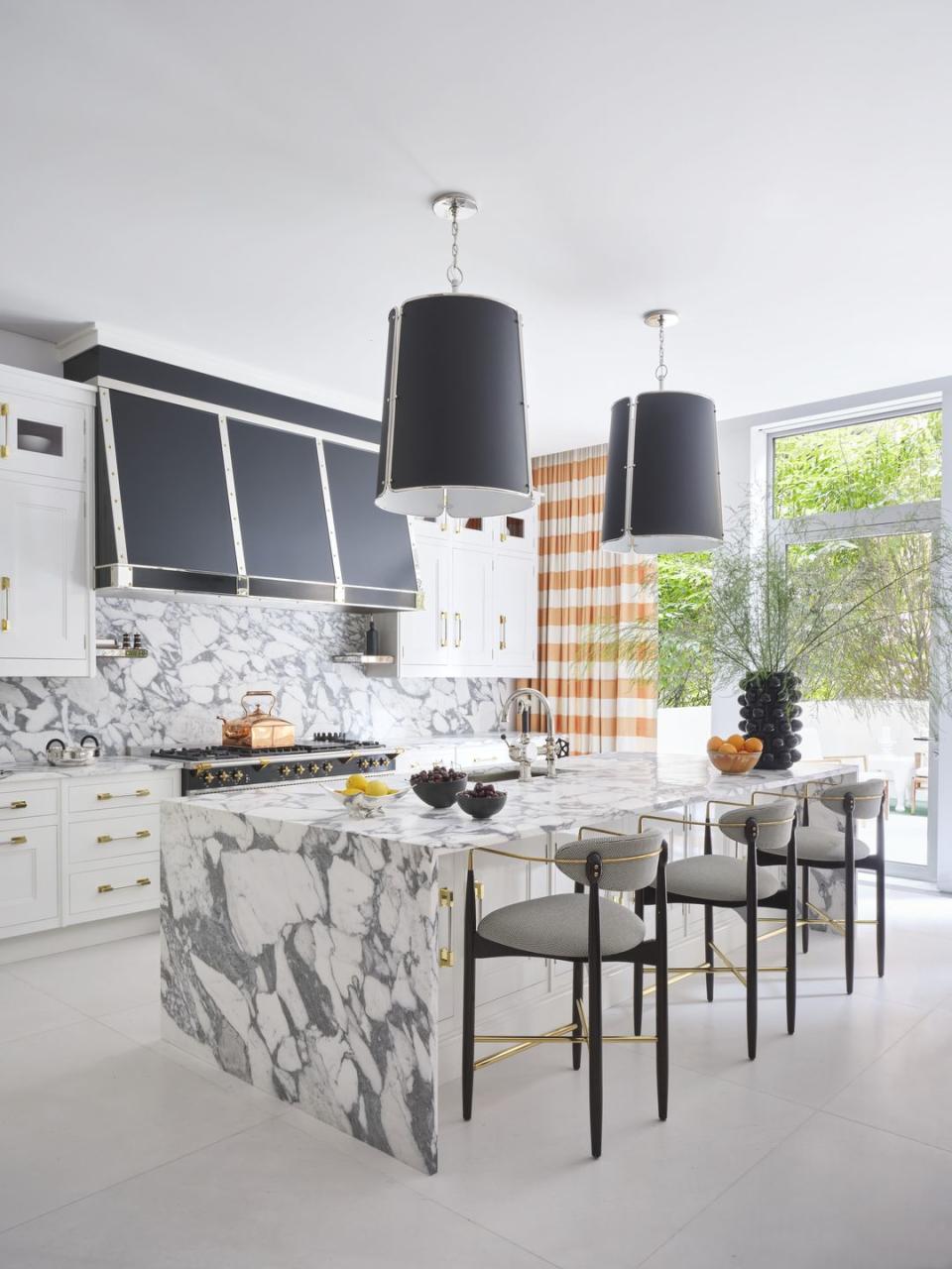 1901 townhouse kitchen in new york designed by carrier and company grey and white stone backsplash