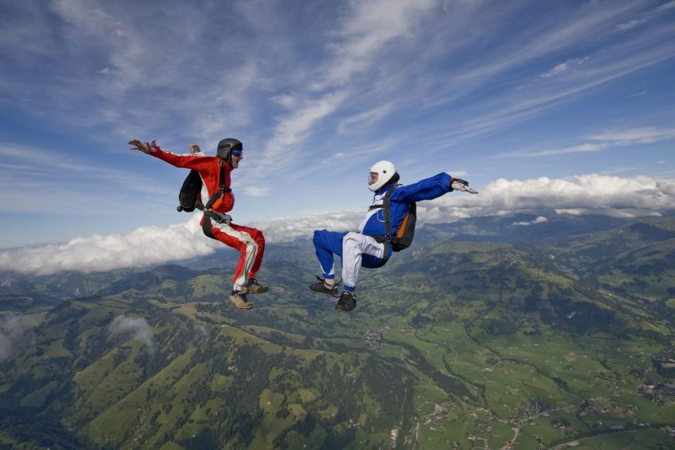 freefly fun skydive team is playing in the sky