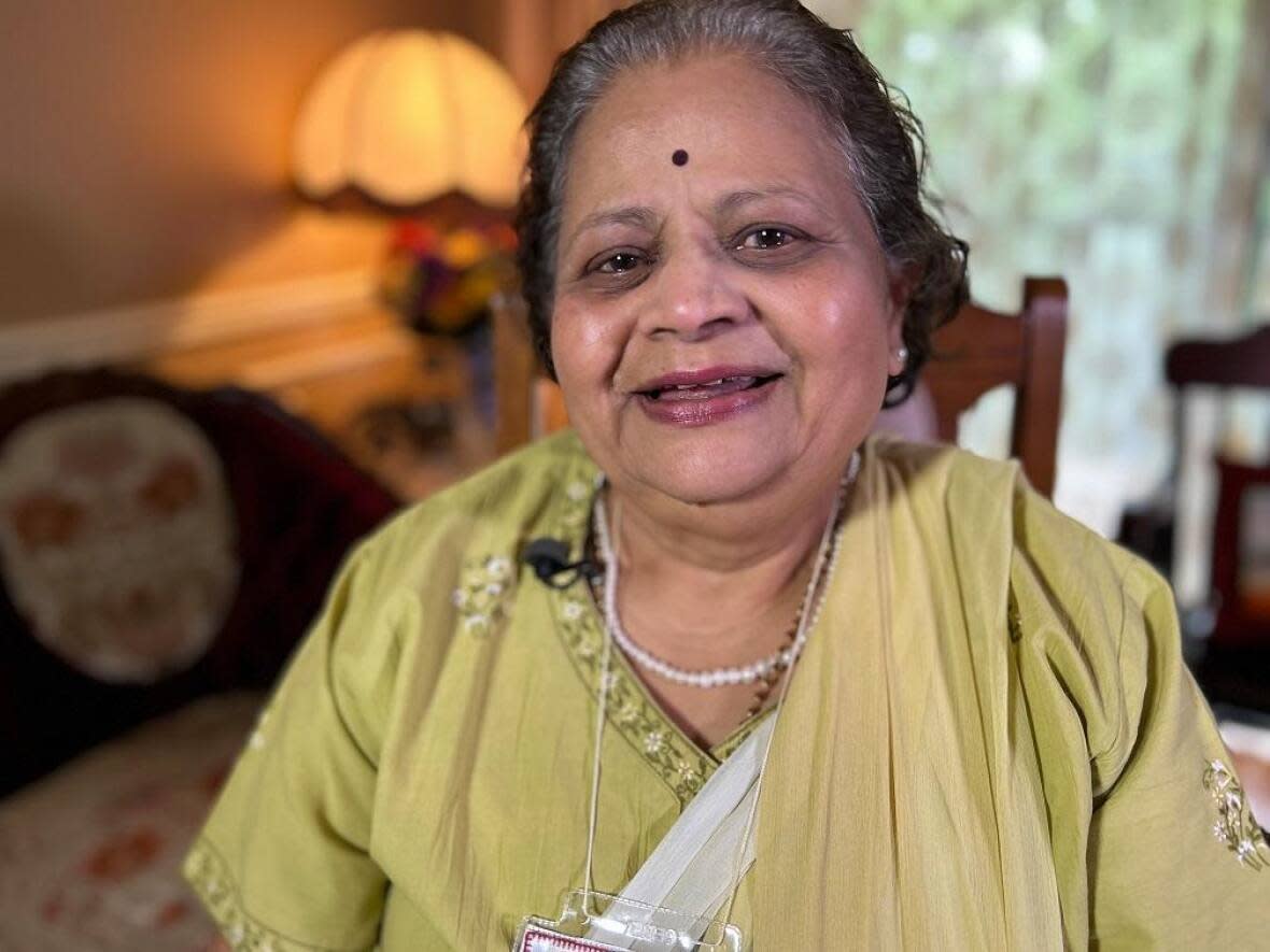 Sarita Gujar came to Fredericton with her husband in 1966 and joined a group of embroiderers to learn western embroidery. (Edwin Hunter/CBC - image credit)