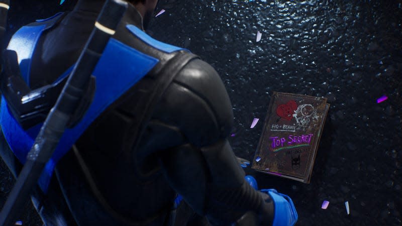 Nightwing encounters an important clue marked "top secret."