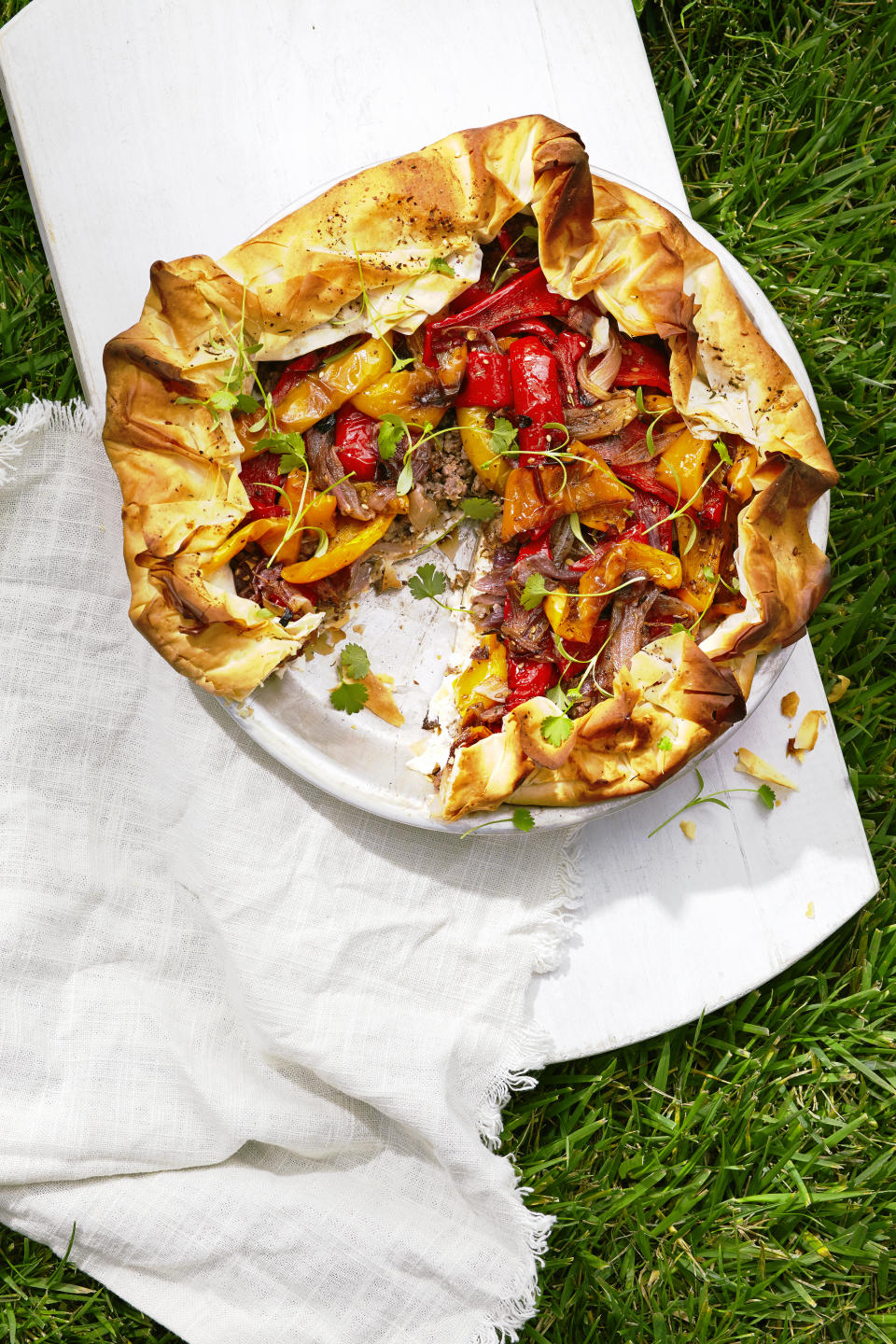 Roasted Pepper, Feta, and Lamb Filo Pie