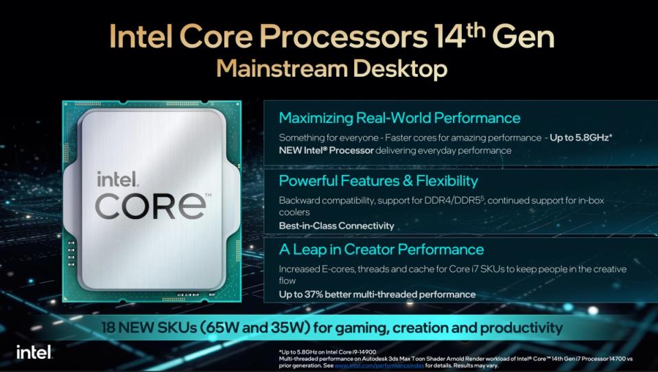 Intel推出新款鎖定主流市場使用的18款第14代Core系列桌機處理器