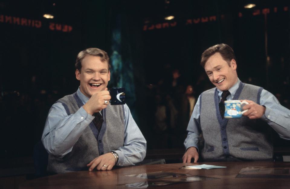 Conan and sidekick Andy Richter have some WASPy cheer.