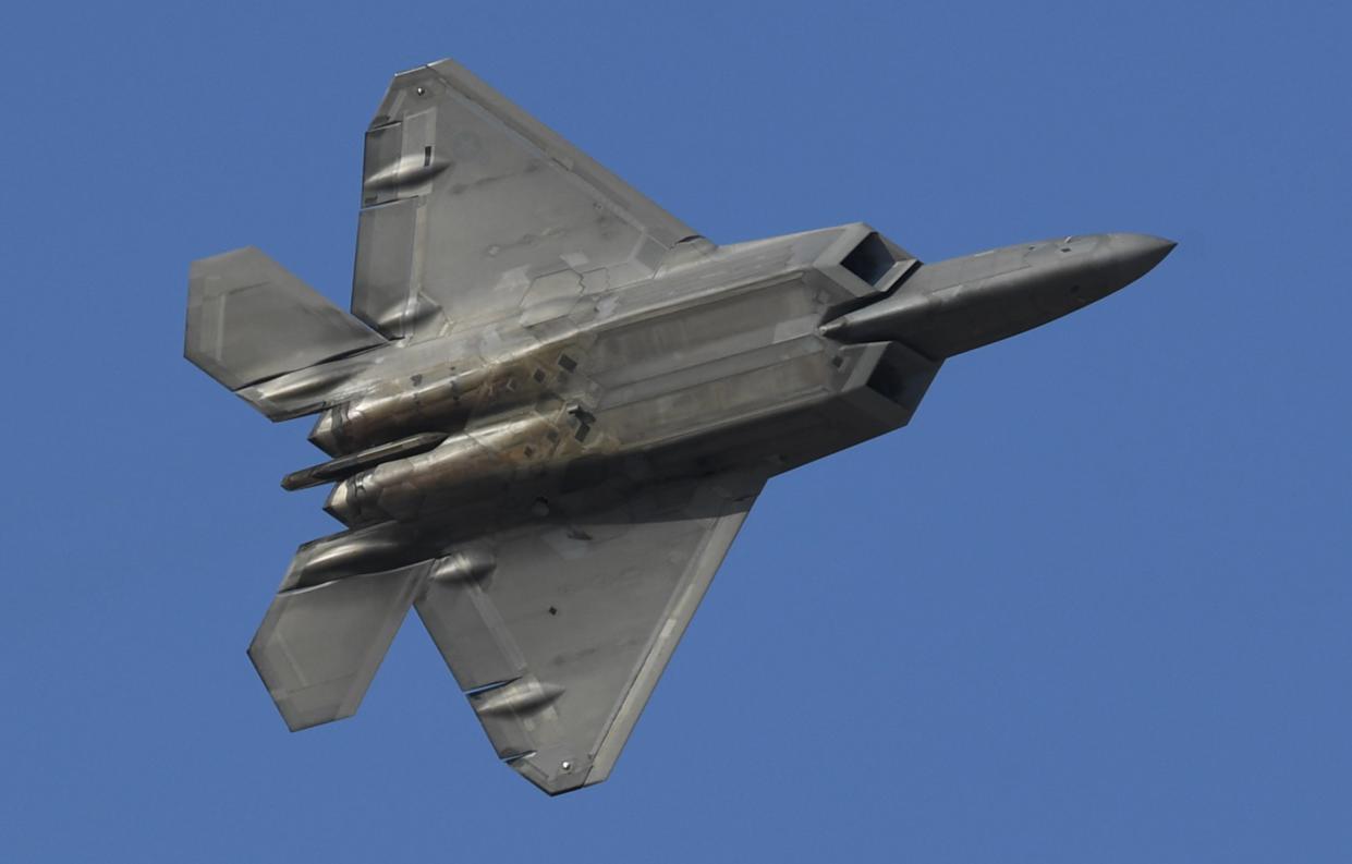 A US air force F-22 fighter jet is seen at an event during the Dubai airshow in the United Arab Emirates on November 17, 2019.  (AFP via Getty Images)