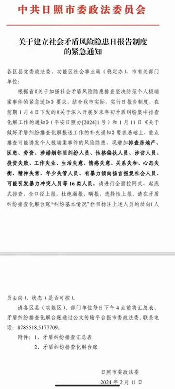 傳官方緊急出手，要求排查包括投資失敗、生活失意、精神失常及有暴力傾向等 16 類人員。   圖：取自網路