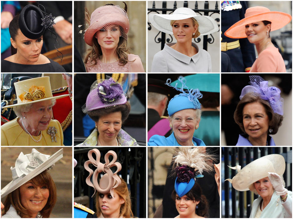 Some of the many&nbsp;fancy hats and fascinators worn at the royal wedding in 2011. (Photo: AFP via Getty Images)