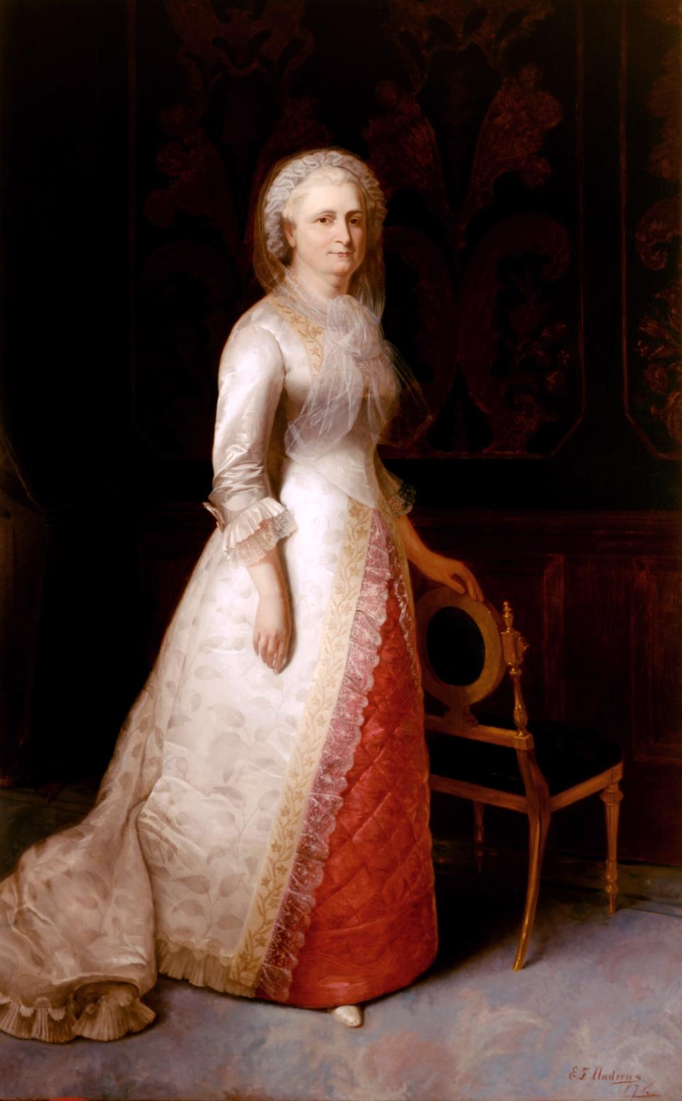 This oil on canvas portrait of First Lady Martha Washington was painted by celebrated portraitist Eliphalet Frazer Andrews.