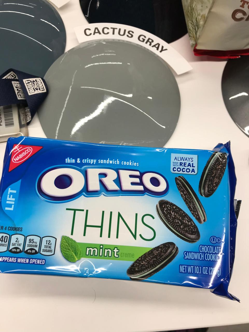 The Ford Maverick team snacked on Oreos while reviewing color swatches for the 2022 hybrid pickup. This image was taken in 2019.