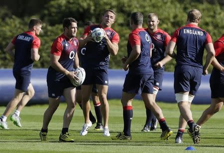 Rugby Union - England Training - Pennyhill Park, Bagshot, Surrey - 29/9/15 England's Sam Burgess and Brad Barritt during training Action Images via Reuters / Henry Browne Livepic