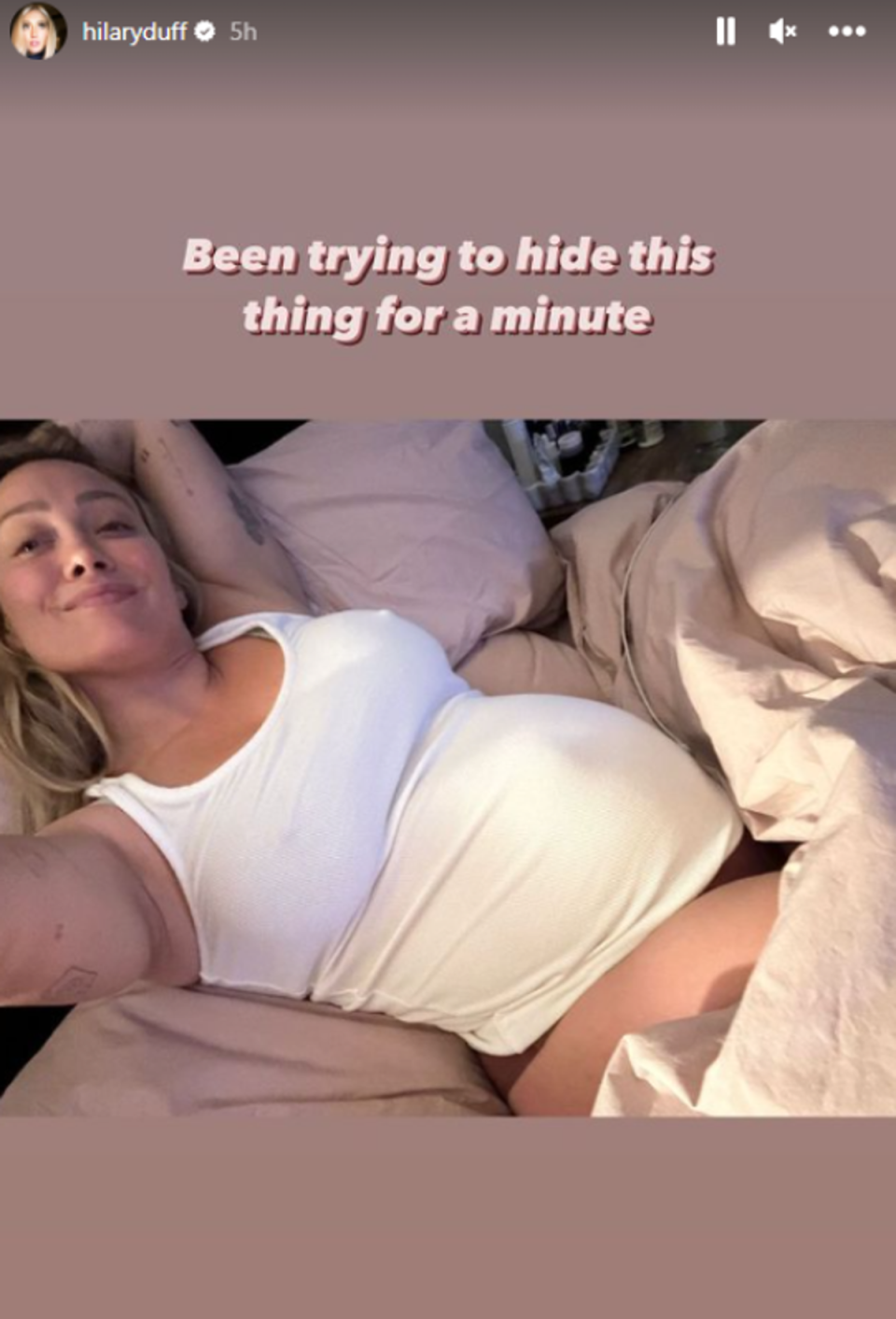 Duff shared a selfie with her burgeoning bump (Instagram/Hilary Duff)
