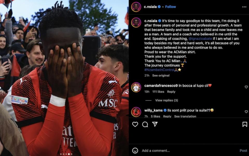 ‘Thank you AC Milan’ – Nsiala bids farewell after Rangers move was confirmed